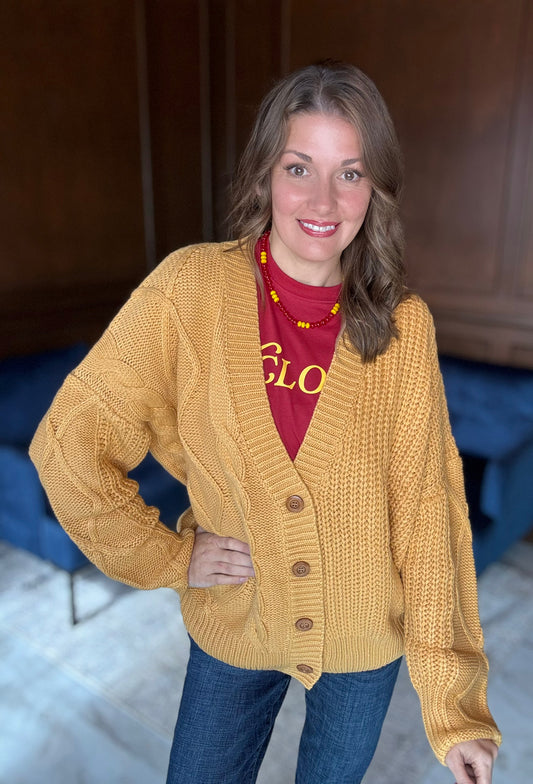 Sunflower Oversized Cable Knit Cardigan – Cozy Fall Must-Have