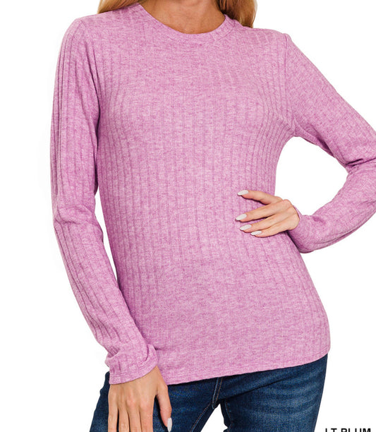 Juniper Ribbed Soft Long Sleeve Layering Top – Round Neck Basic