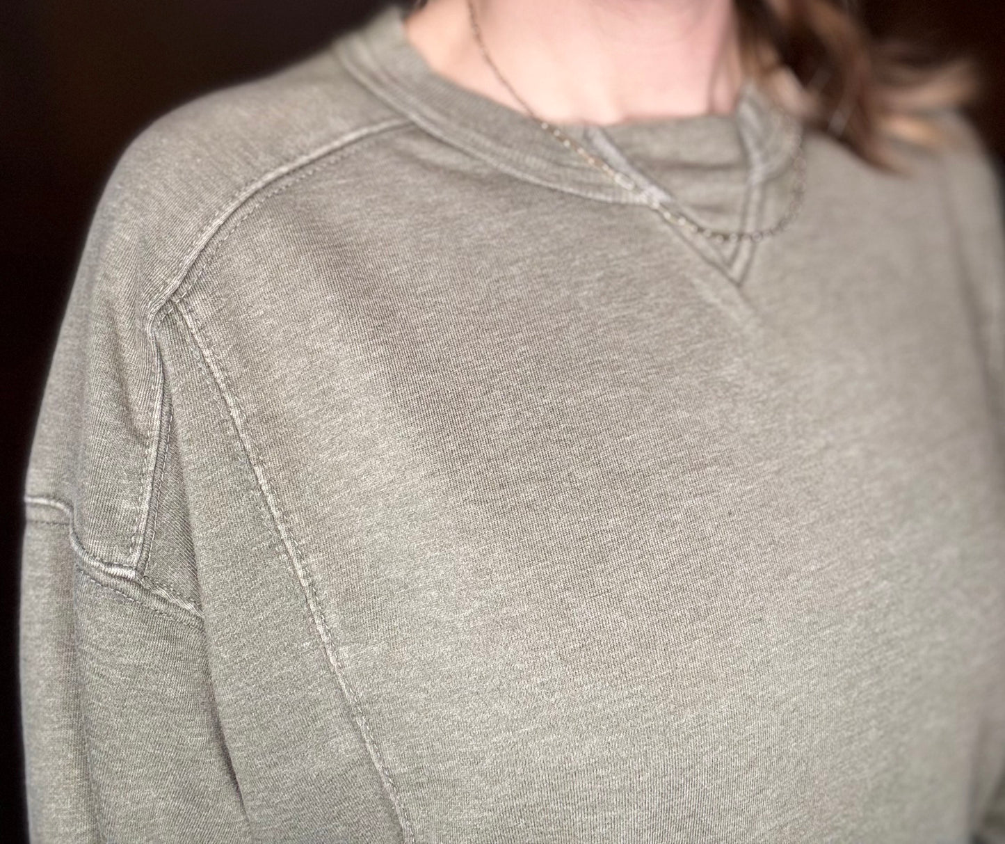 Viara Mineral Washed French Terry Crew Neck Pullover – Cozy Relaxed Fit Top