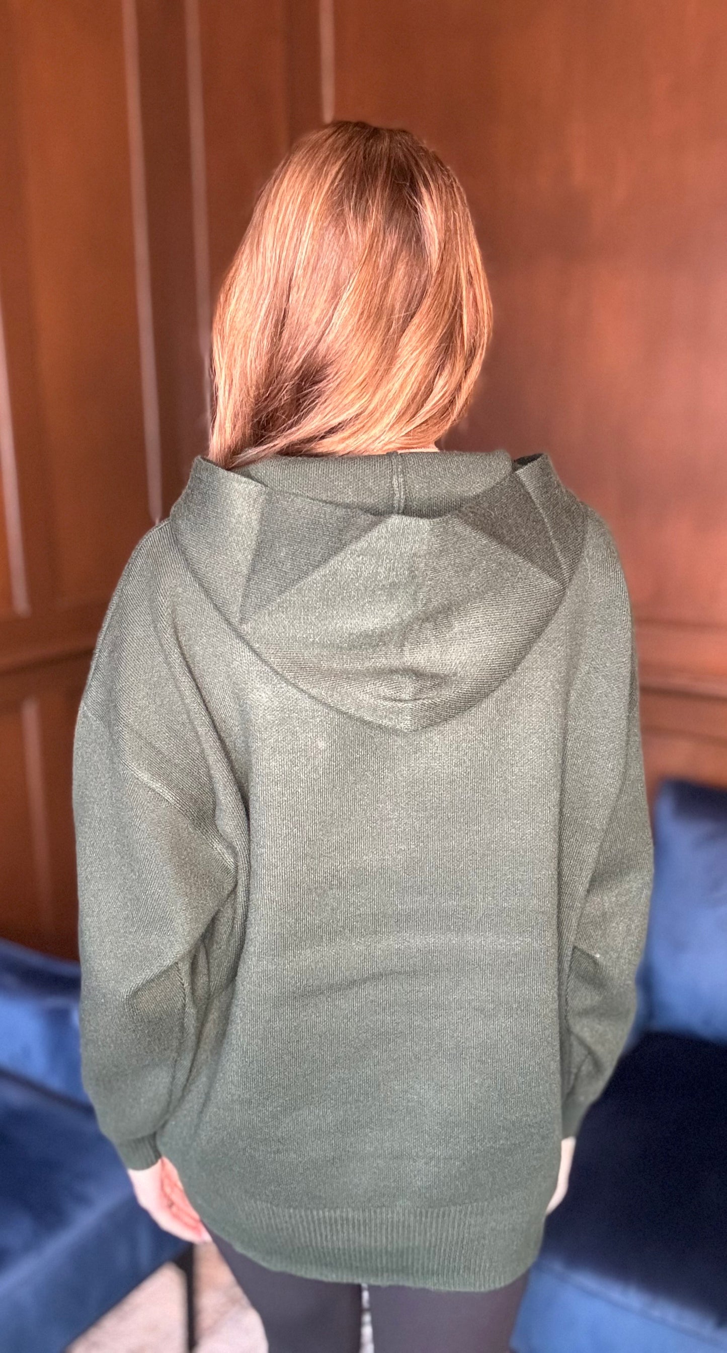 Osage Oversized Knit Hoodie Sweater – Cozy Fall Essential in Evergreen, Grey & Red