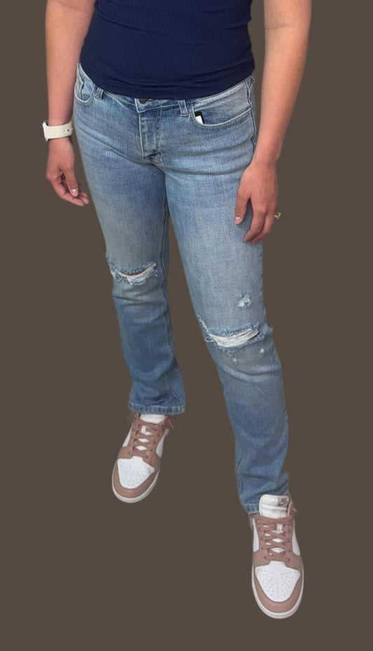 Janine Mid Rise Straight Jeans with Knee Rips by Jelly Jeans