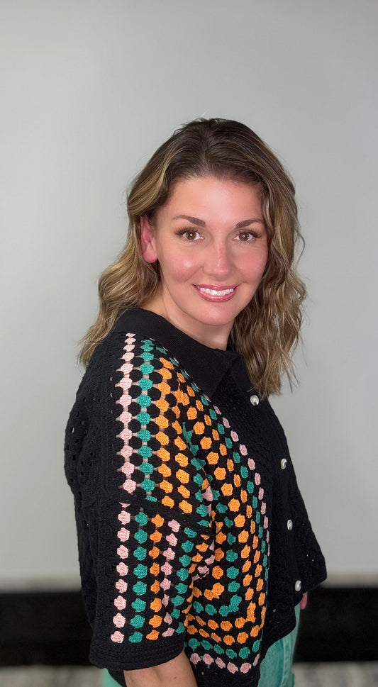 Kennedy Relaxed Fit Multi Color Crochet Knit Top