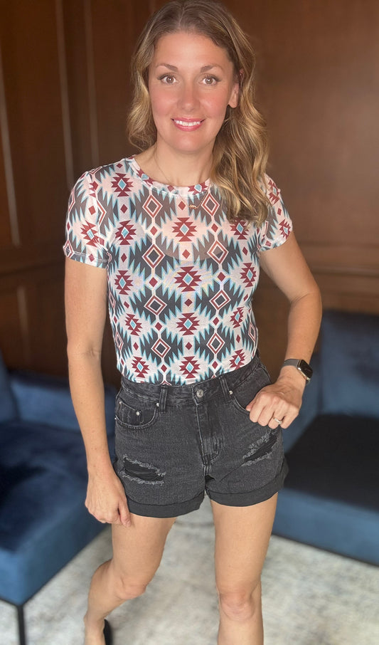 Winona Western Aztec Mesh Top