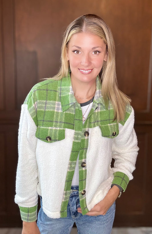 April Faux Fur Plaid Mixed Shacket – Cozy Fall Layering Jacket
