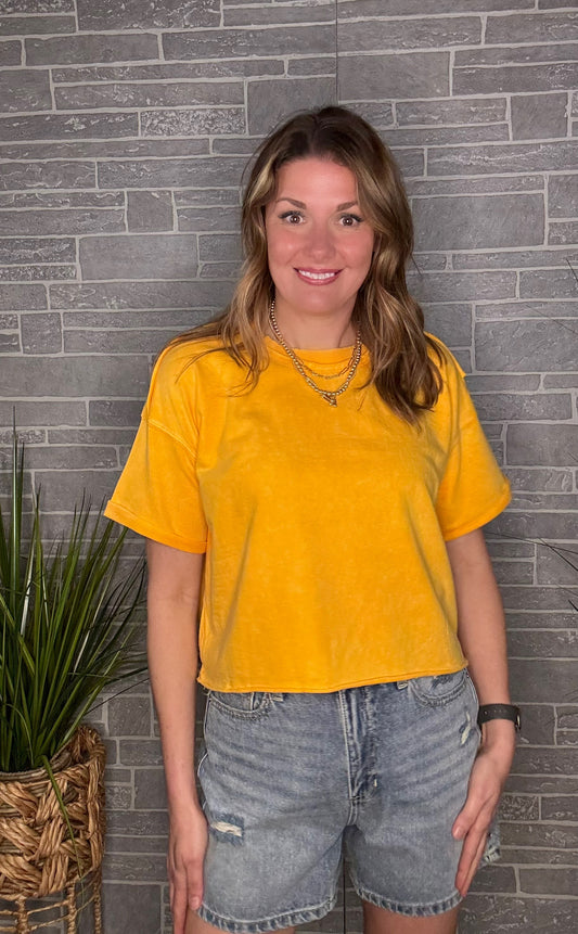 Sunny French Terry Washed Raw Edge Short Sleeve Top