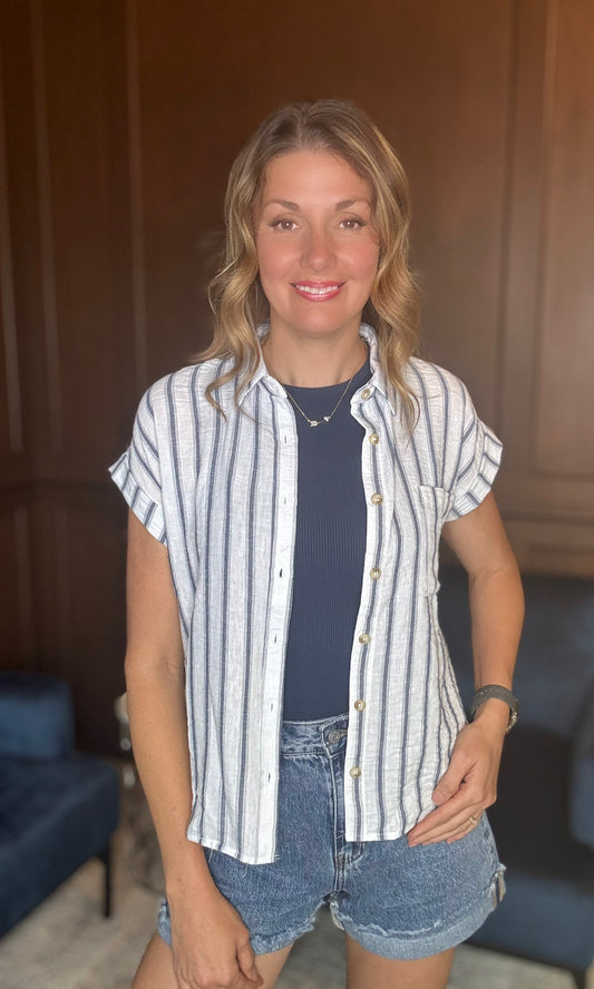 Palmer Stripe Button Down Short Sleeve Top