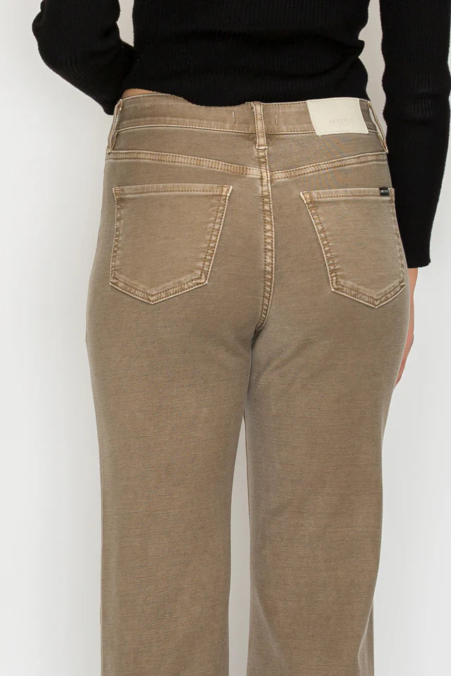 Aurelia Tummy Control High Rise Flare Pants – Khaki Wash Denim