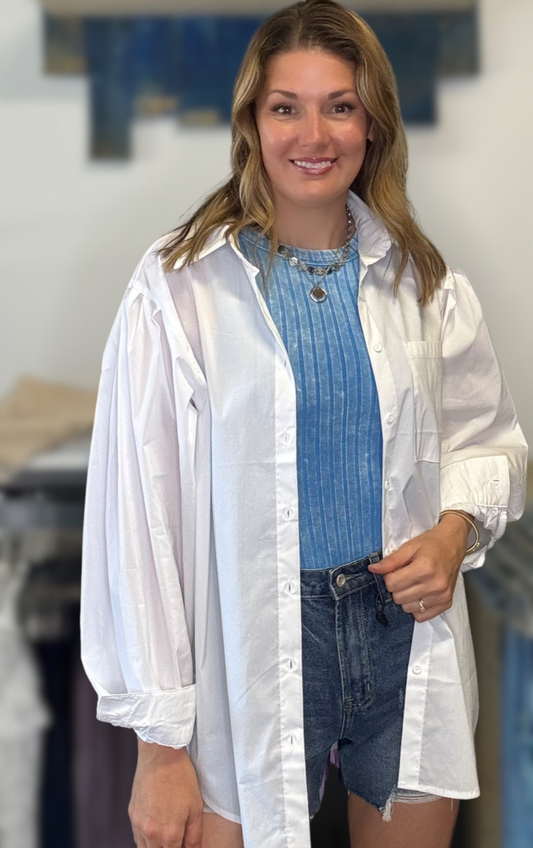 Aileen Oversized Boyfriend Button Down Top White