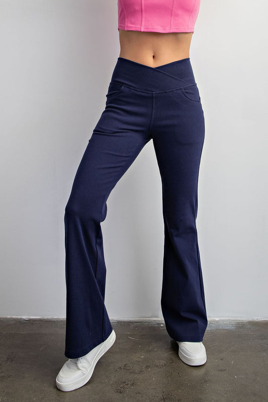 Sera Cotton Stretch Twill Flared Pants | High Rise V-Waist