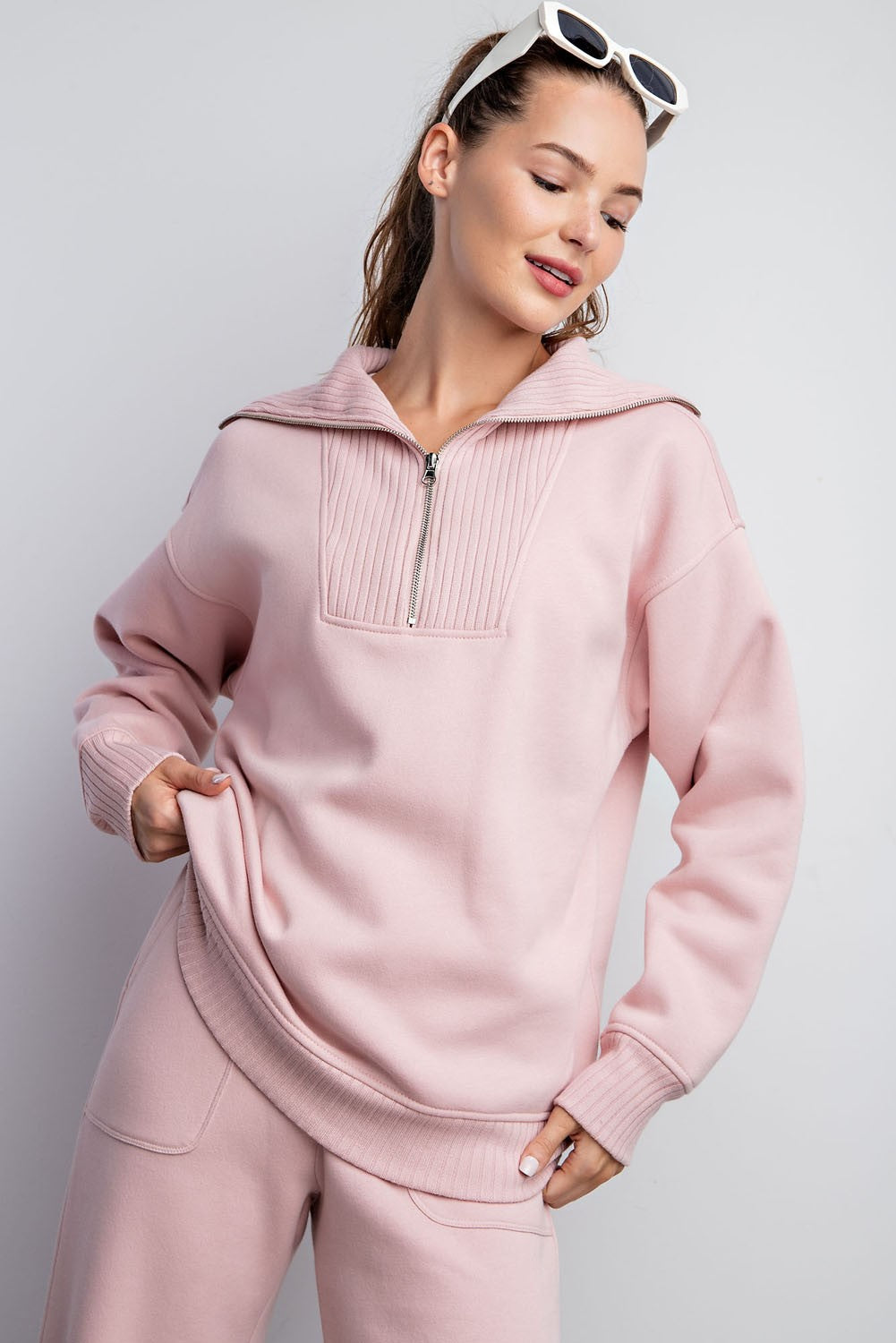 Waverly Ribbed Mock Neck Quarter Zip Pullover – French Terry Everyday Sweatshirt