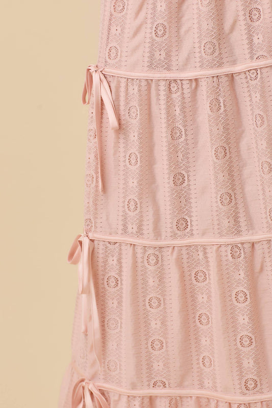 Lace Midi Skirt with Bows