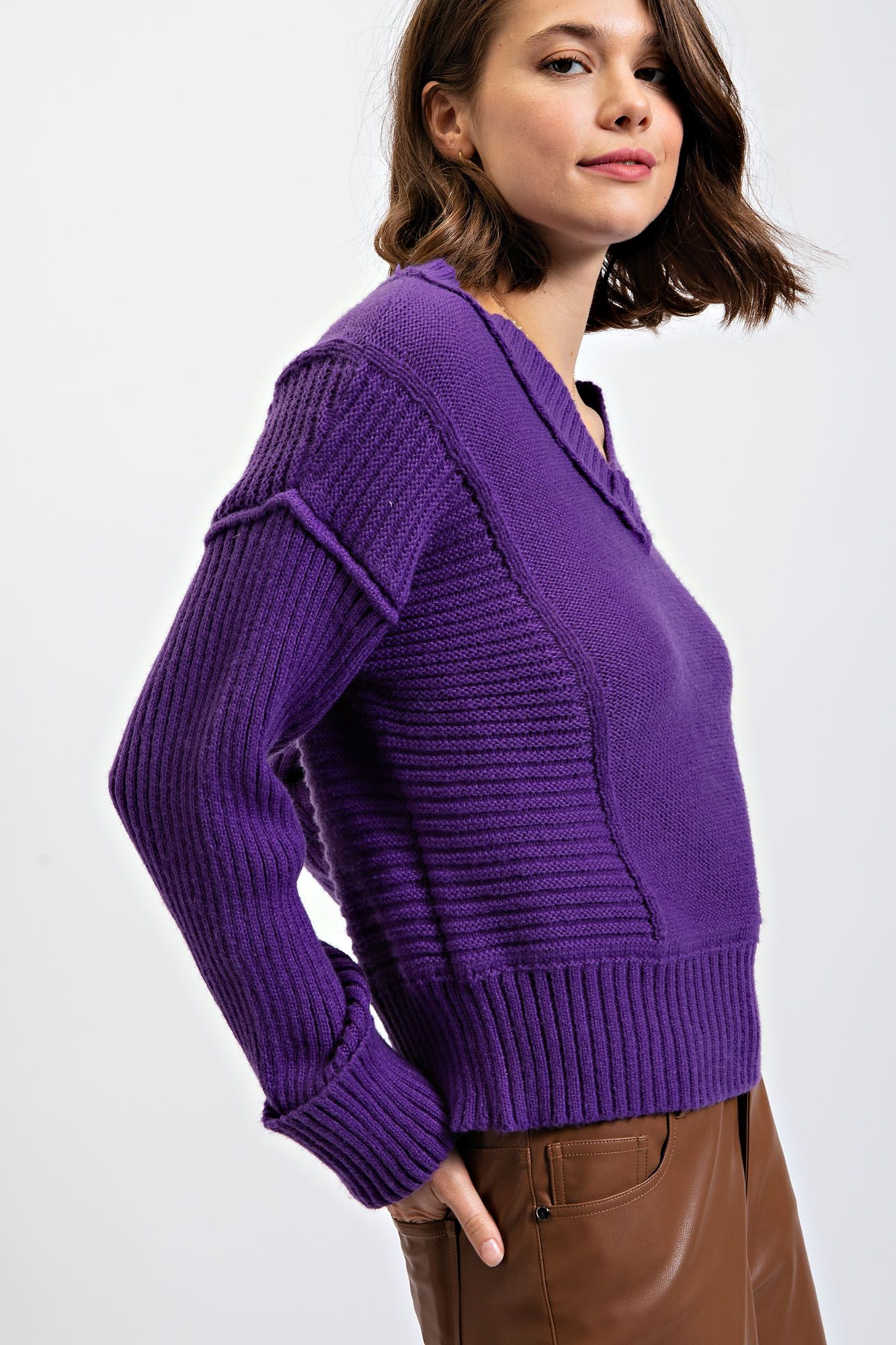 Viola V-Neck Sweater Pullover – Jewel Toned Purple