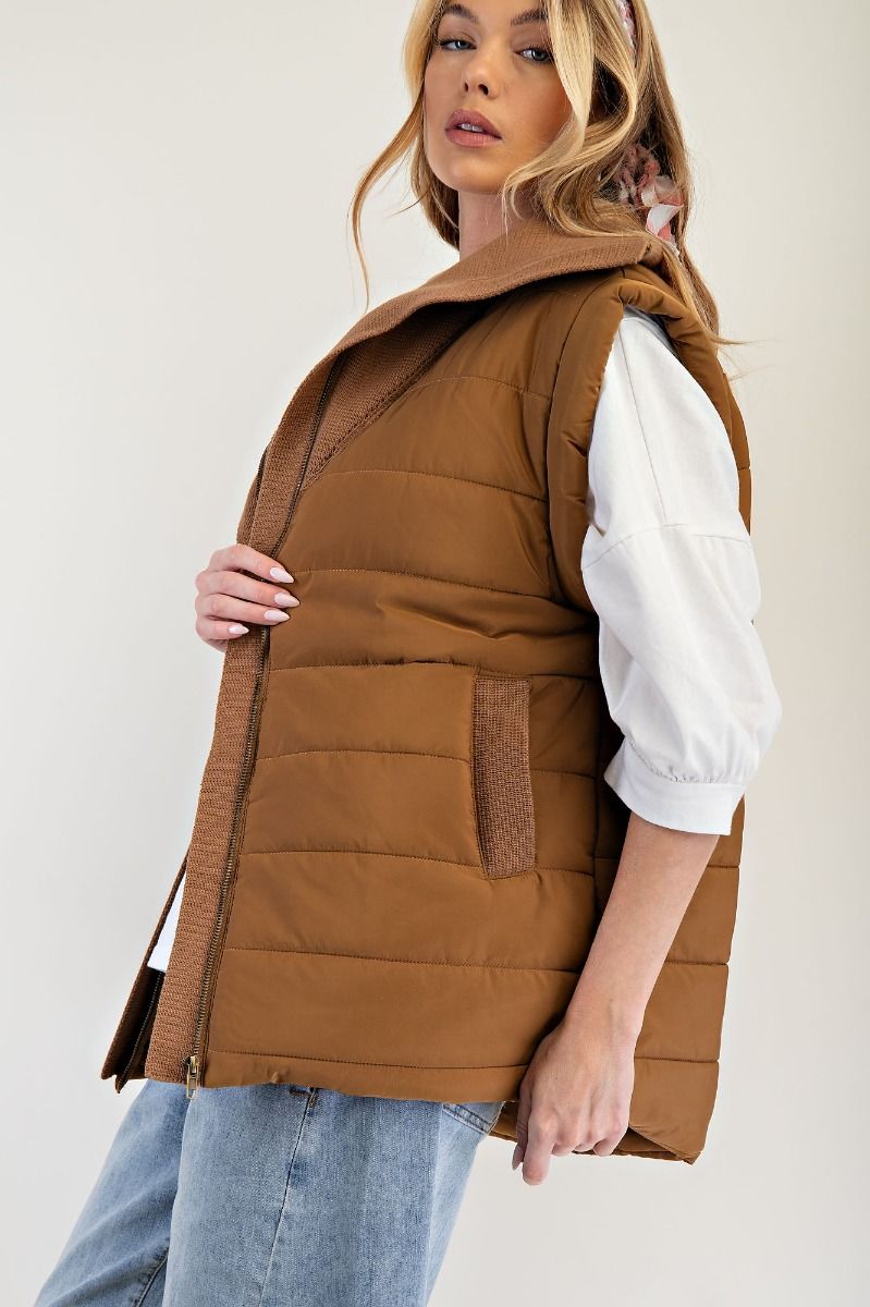 Margie Mixed Material Long Puffer Vest