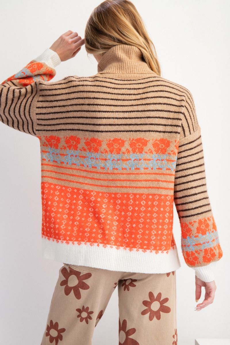 Liora Patterned Knit Sweater – Orange & Brown