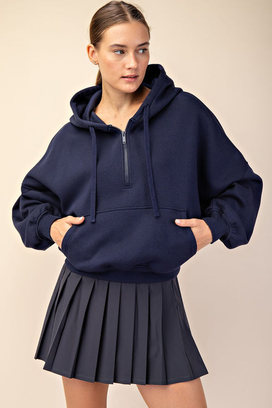 Lillibet Oversized Quarter Zip Hoodie Jacket – French Terry Fleece